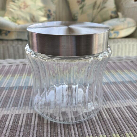 Clear Glass Modern Apothecary Style Storage Jar with Stainless Steel Metal Lid - Picture 2 of 9